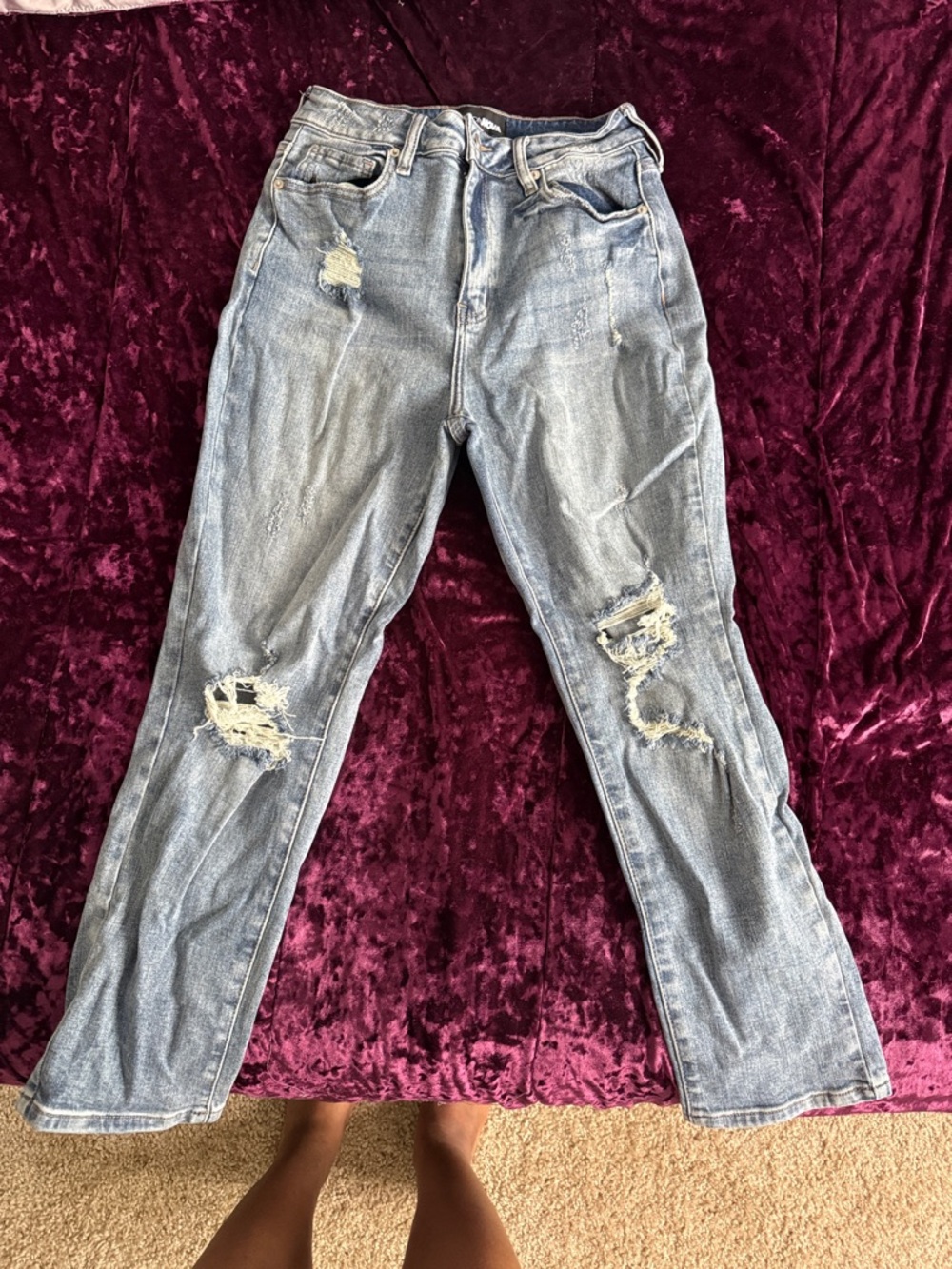 Fashion Nova Light Wash Distressed Boyfriend Jeans (Size 9)
